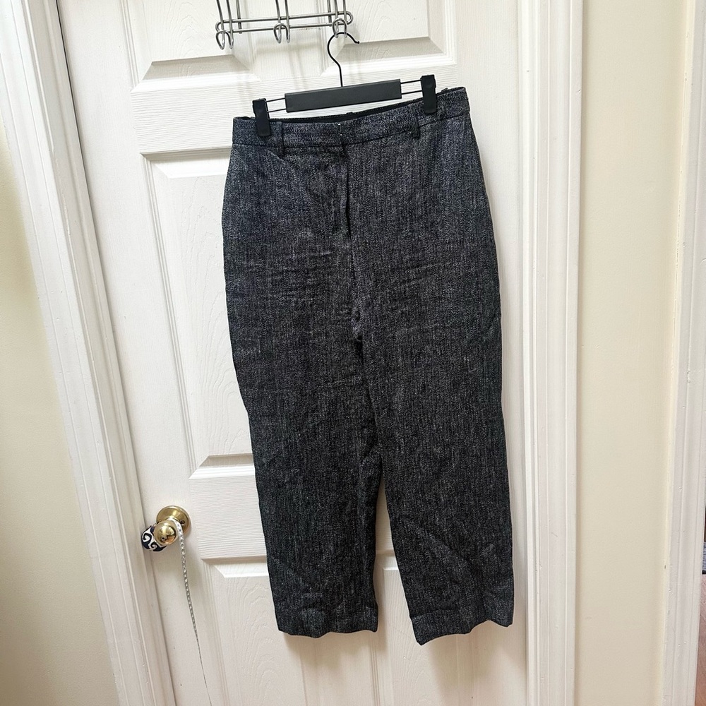 Theory Linen Women's Dark Gray High Waist Herring Melange Straight Leg Pants 6